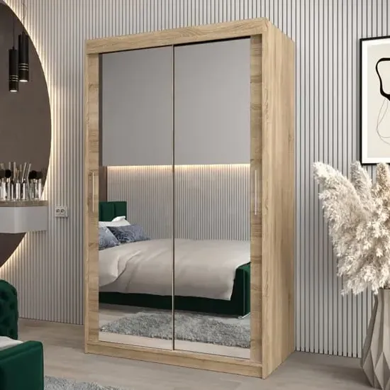Tavira III Mirrored Wardrobe 2 Sliding Doors - Sonoma Oak
