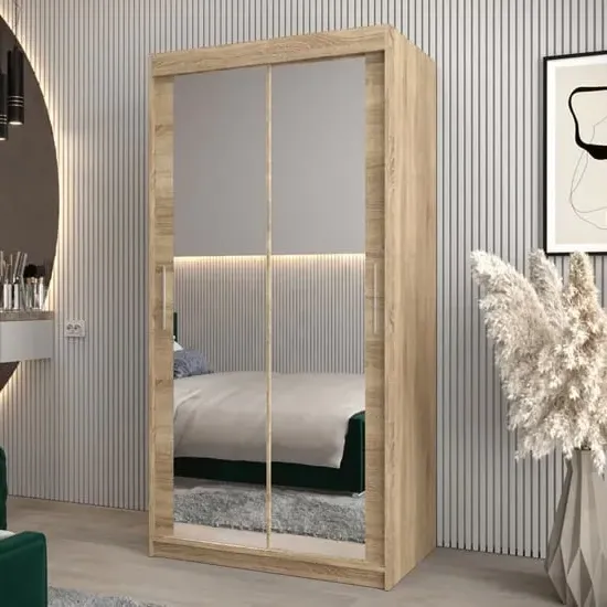 Tavira III Mirrored Wardrobe 2 Sliding Doors - Sonoma Oak