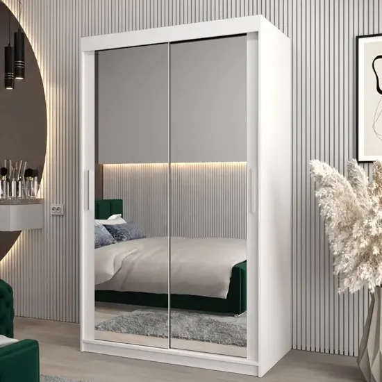 Tavira III Mirrored Wardrobe 2 Sliding Doors - White