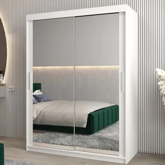 Tavira III Mirrored Wardrobe 2 Sliding Doors - White