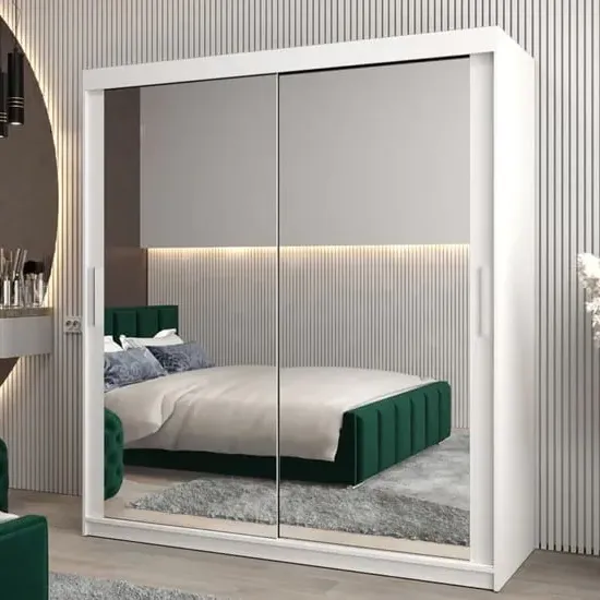 Tavira III Mirrored Wardrobe 2 Sliding Doors - White
