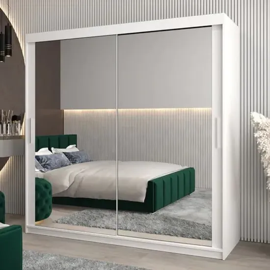 Tavira III Mirrored Wardrobe 2 Sliding Doors - White