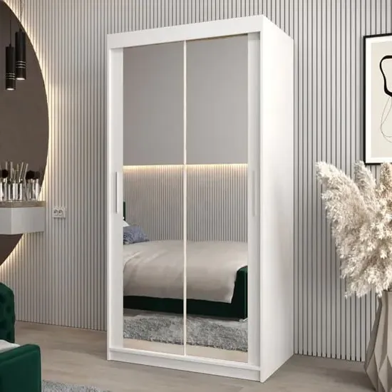 Tavira III Mirrored Wardrobe 2 Sliding Doors - White