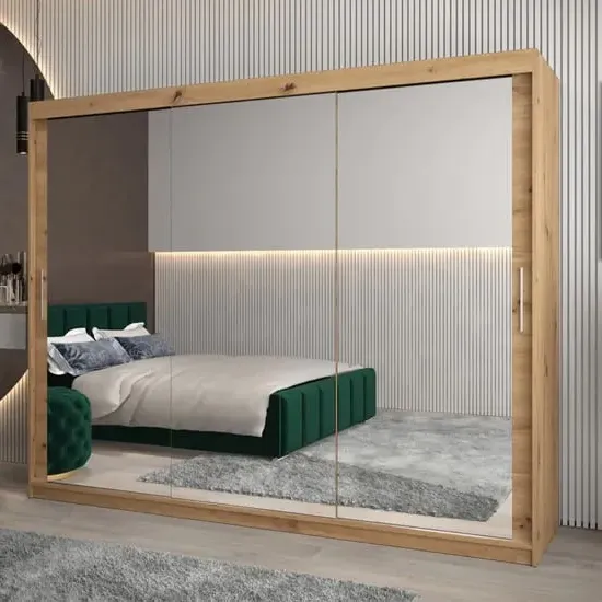 Tavira III Mirrored Wardrobe 3 Sliding Doors - Artisan Oak
