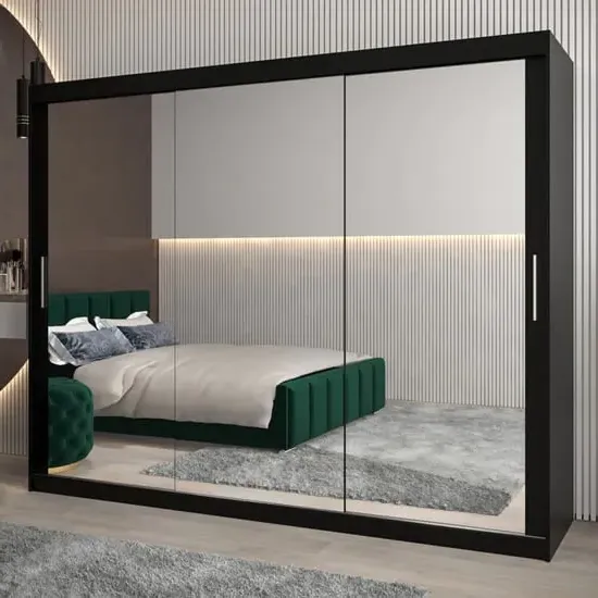 Tavira III Mirrored Wardrobe 3 Sliding Doors - Black