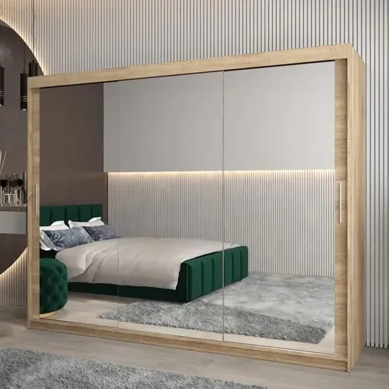Tavira III Mirrored Wardrobe 3 Sliding Doors - Sonoma Oak