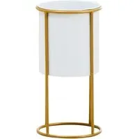 Tavira Small Floor Standing Planter - White, Iron