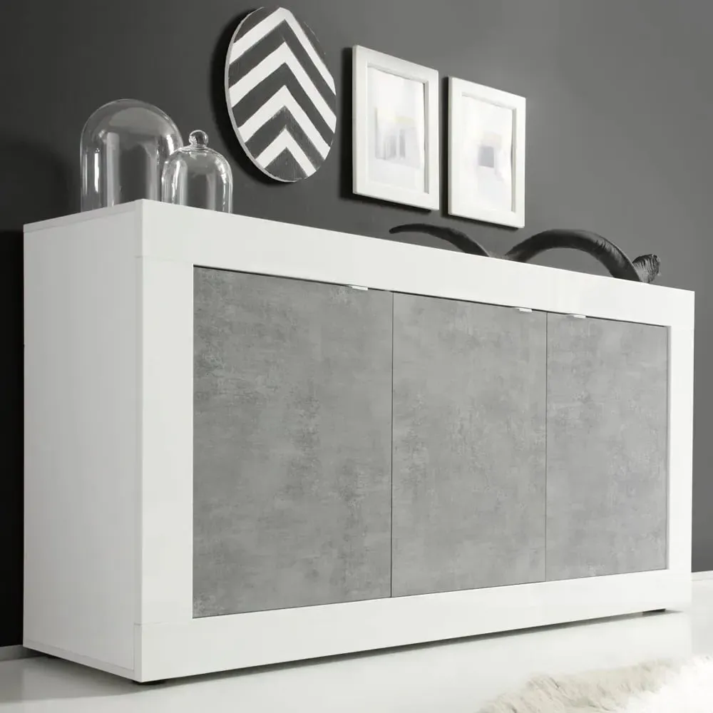 Taylor 3-Door Sideboard - White, Cement image