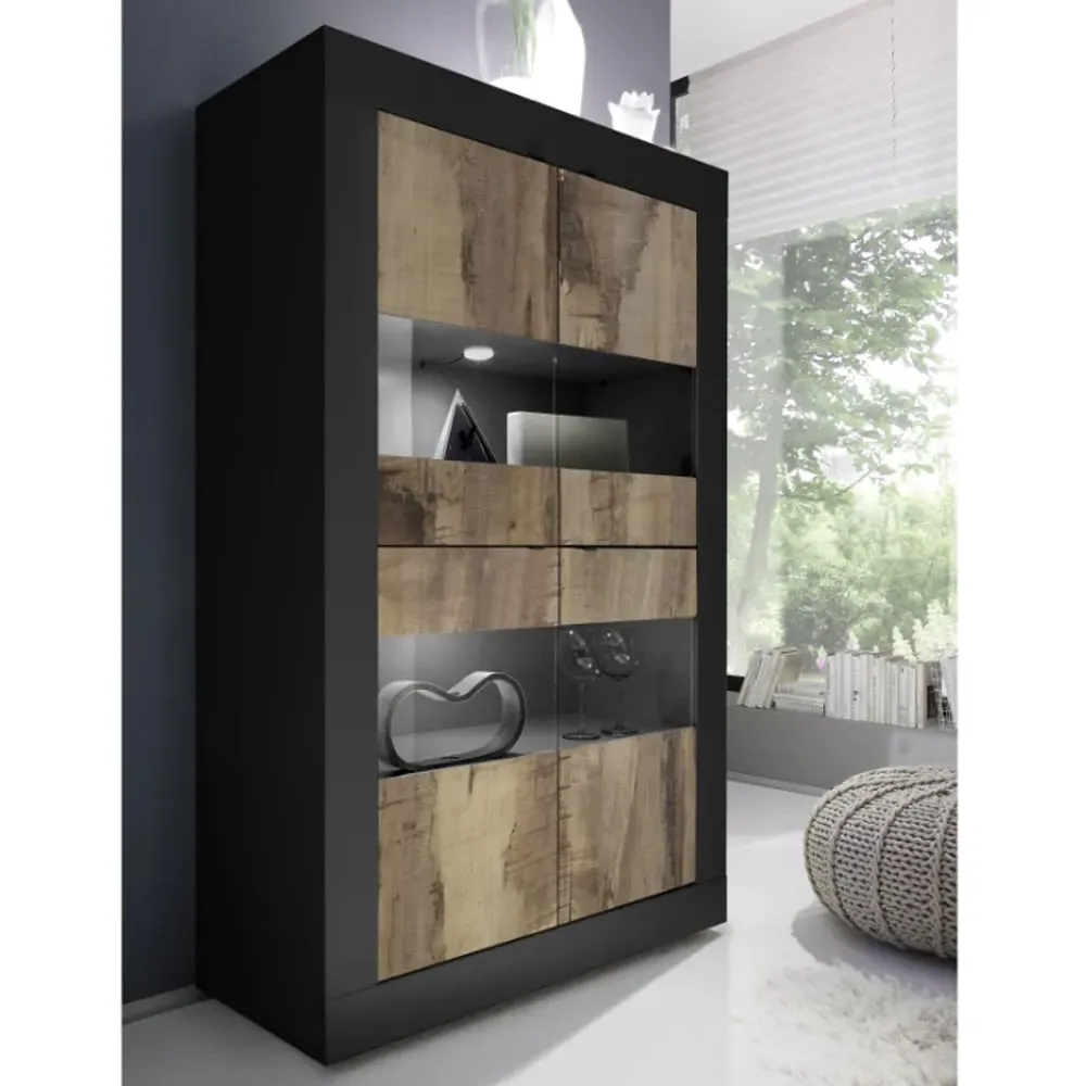 Taylor 4-Door Display Cabinet with LED - Black, Wood