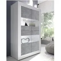 Taylor 4-Door Display Cabinet with LED - White, Cement