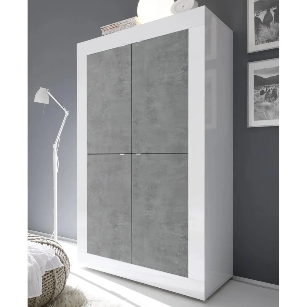 Taylor Highboard with 4 Doors - White, Cement image