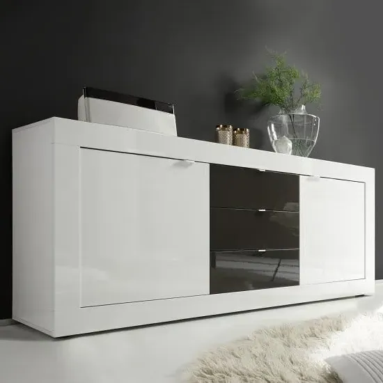 Taylor Large Sideboard - White and Anthracite, High Gloss