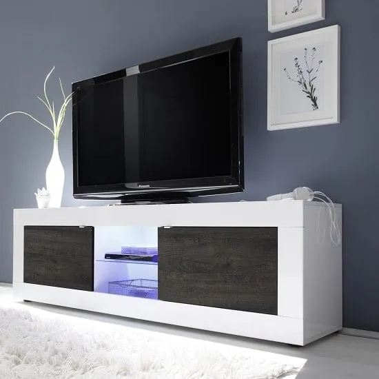 Taylor Large TV Stand with LED - White, Wenge