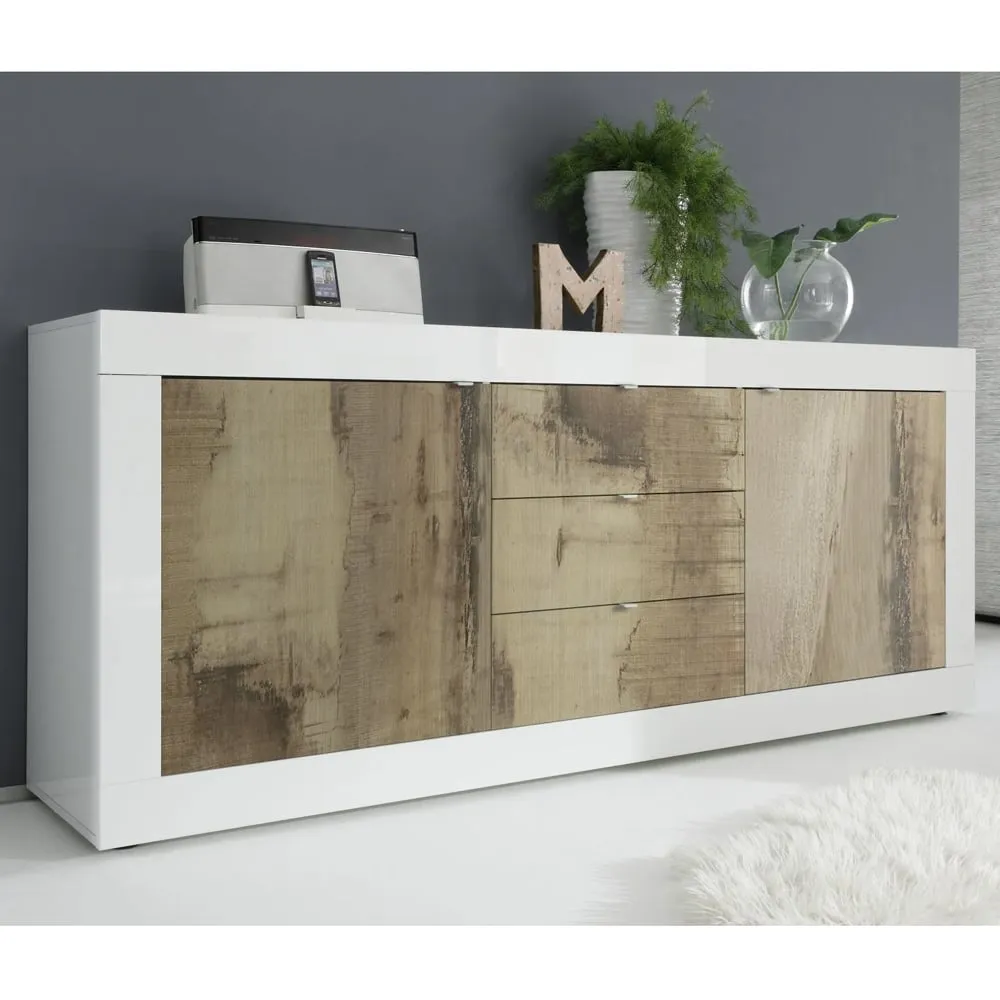 Taylor Sideboard with 2 Doors 3 Drawers - White Gloss, Pero