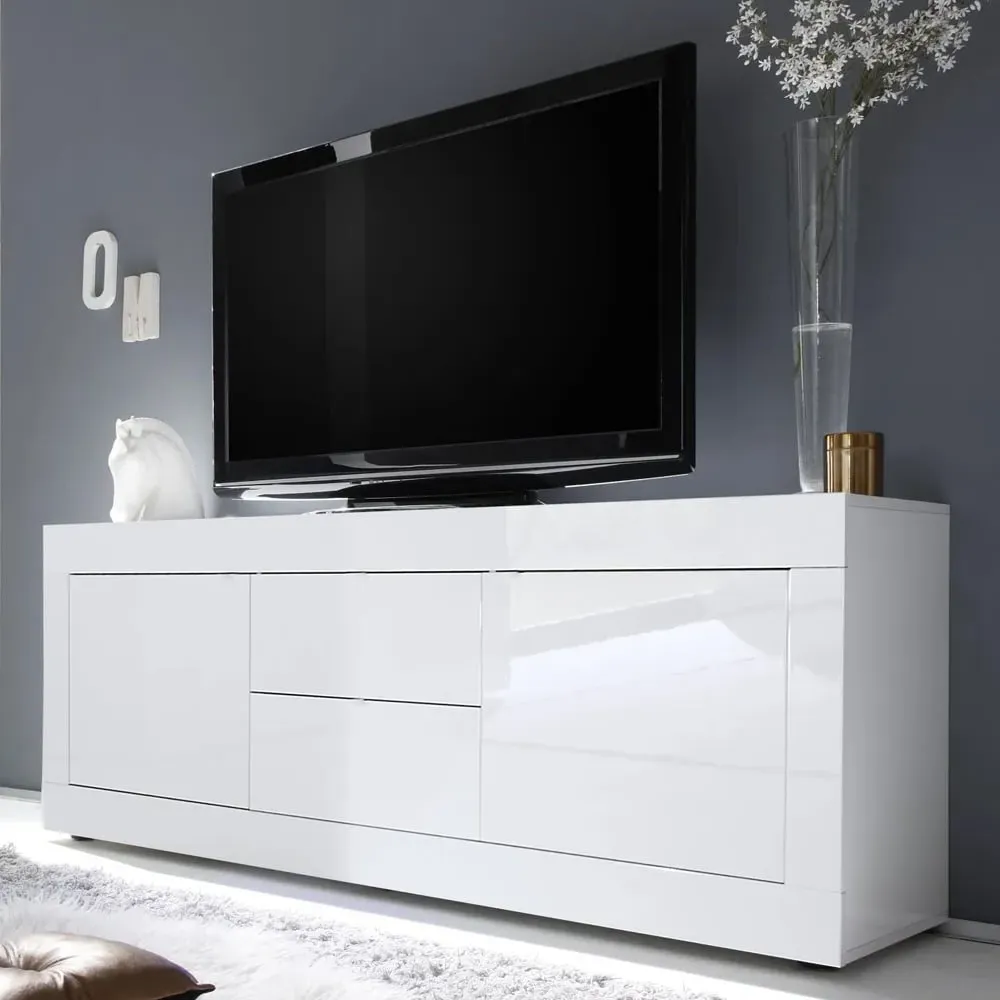 Taylor TV Sideboard with 2 Doors 2 Drawers - White, High Gloss