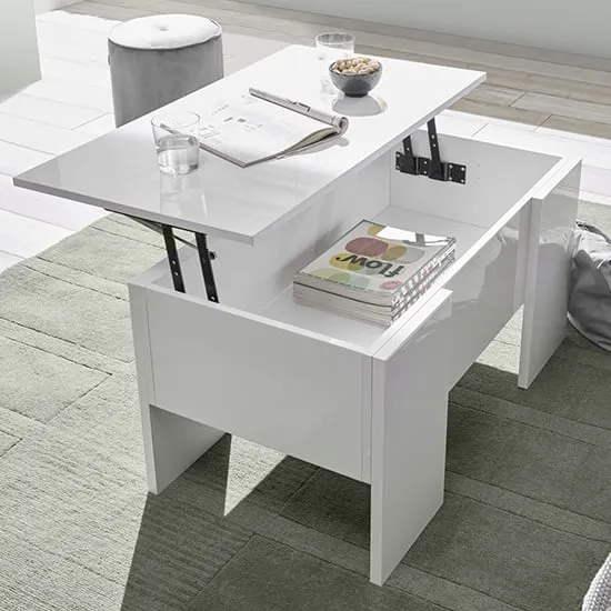 Taze Lift-Up Storage Coffee Table - White, High Gloss image