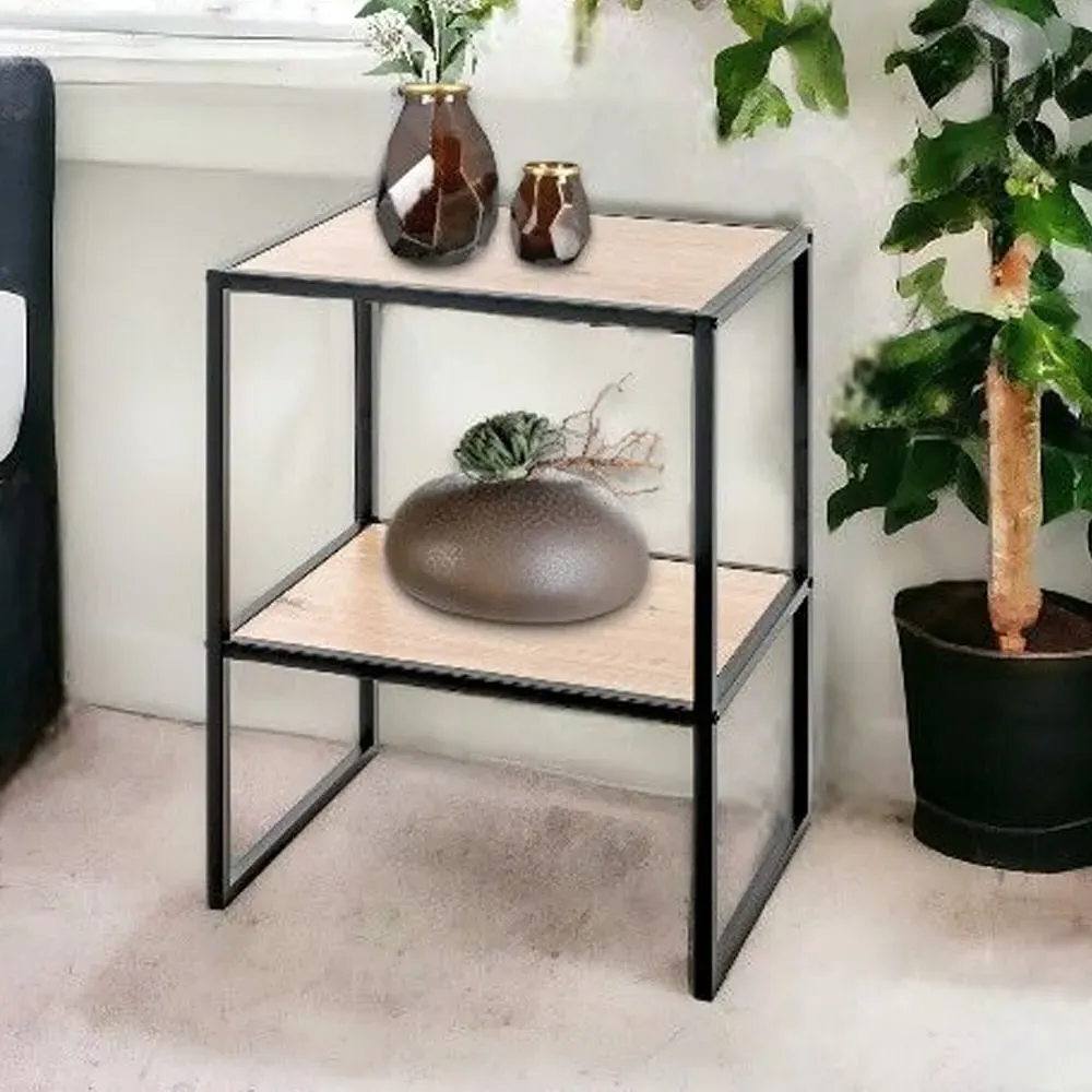 Teaneck End Table with Metal Frame - Light Oak, Wood image