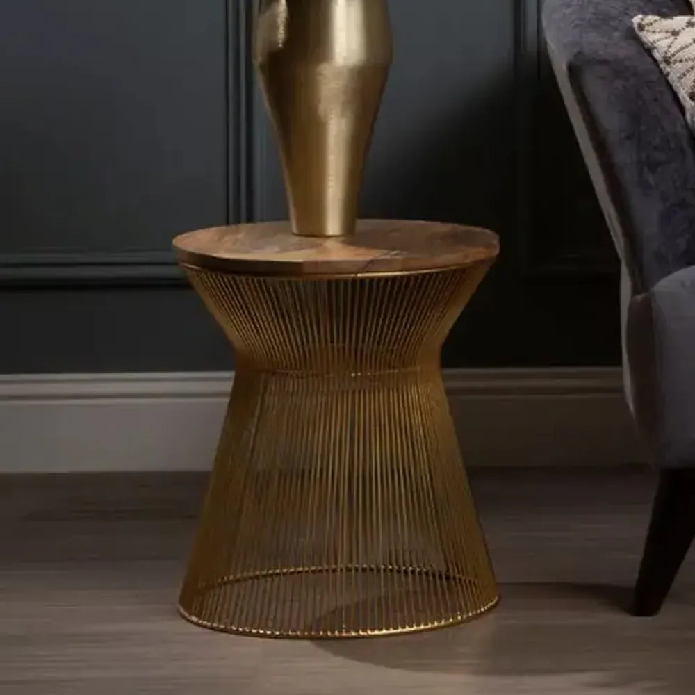 Telluride Coffee Table with Hourglass Base - Gold, Mango Wood image