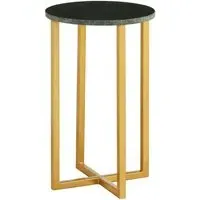 Telluride Round Side Table with Gold Frame - Green, Marble