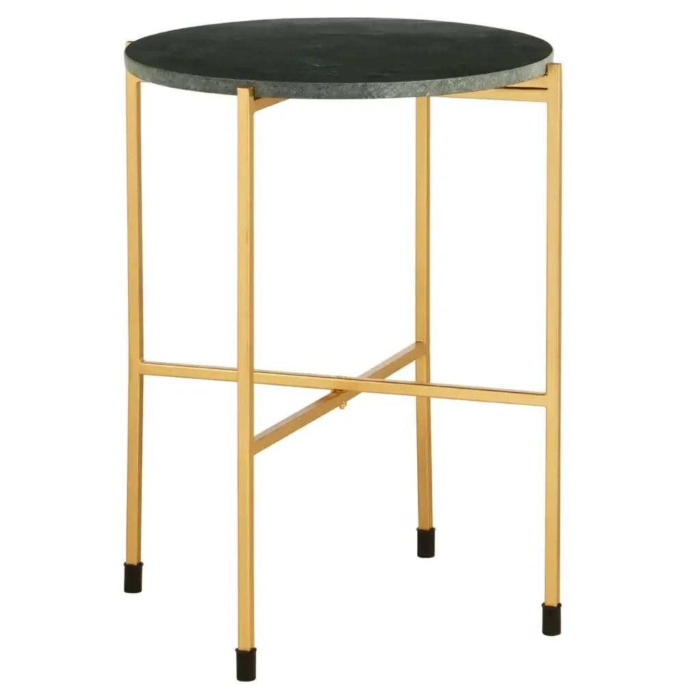 Telluride Round Side Table with Gold Legs - Green, Marble image