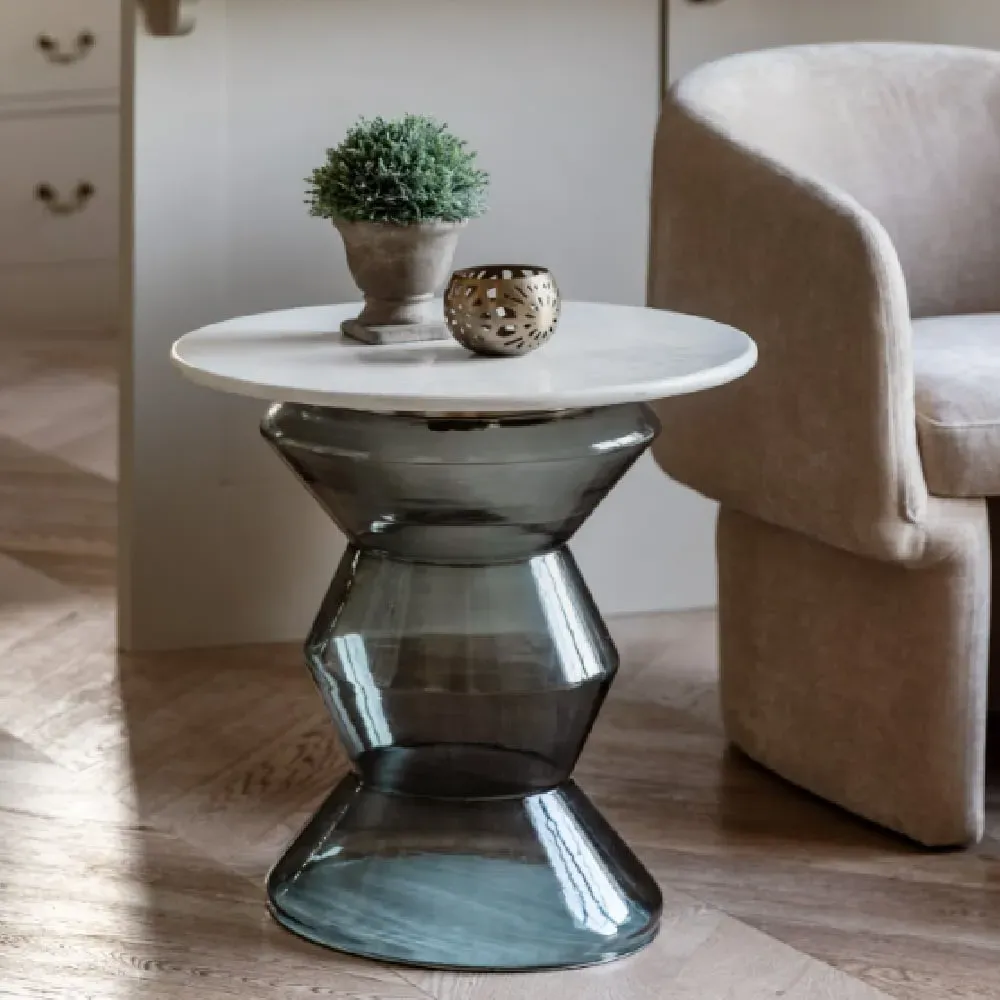 Temecula Round Side Table - Smoke, Marble image