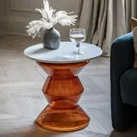 Temecula Round Side Table - White and Orange, Marble