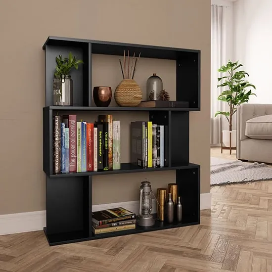 Tenley Bookcase Room Divider with Storage - Black, Chipboard image