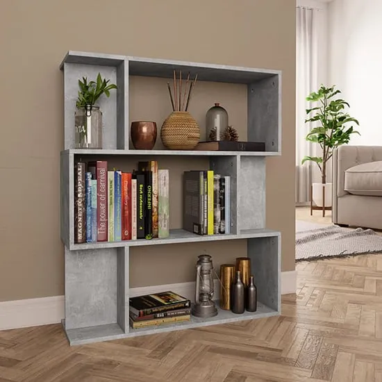 Tenley Bookcase Room Divider with Storage - Concrete Effect