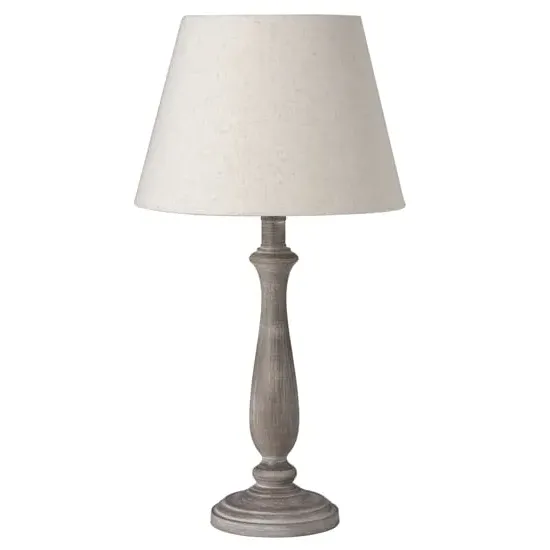 Tenos Wooden Table Lamp with Beige Shade - Brown
