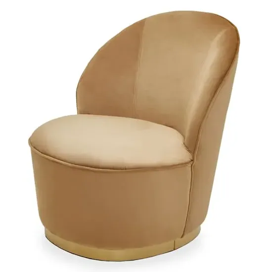 Teos Kids Swivel Tub Chair with Gold Base - Beige, Velvet image