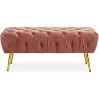 Teos Rectangular Foot Stool with Button Tufting - Pink, Velvet