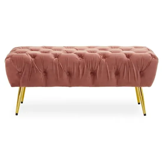 Teos Rectangular Foot Stool with Button Tufting - Pink, Velvet image