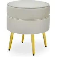 Teos Round Foot Stool - Cream, Velvet
