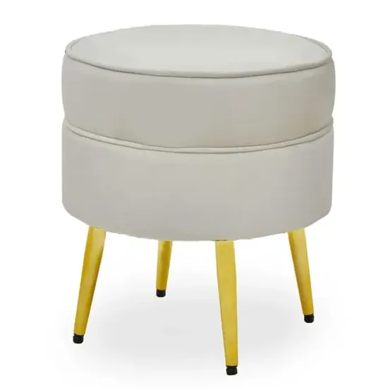 Teos Round Foot Stool - Cream, Velvet image