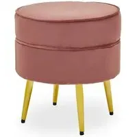 Teos Round Foot Stool - Pink, Velvet
