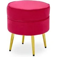 Teos Round Foot Stool - Pink, Velvet