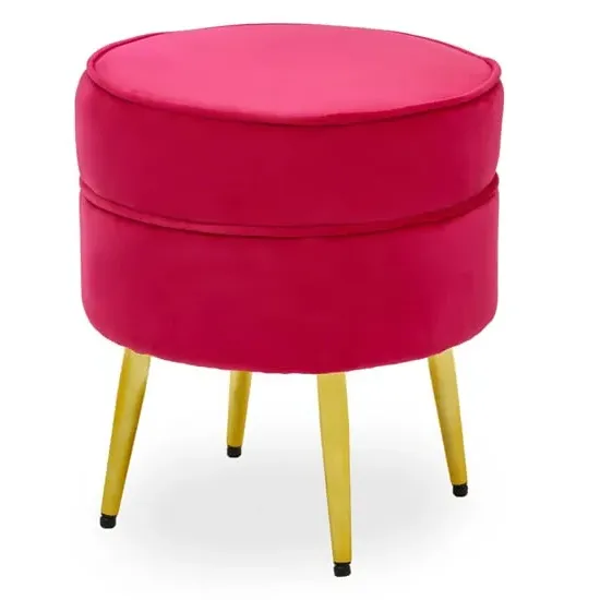 Teos Round Foot Stool - Pink, Velvet