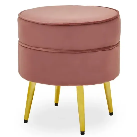 Teos Round Foot Stool - Pink, Velvet