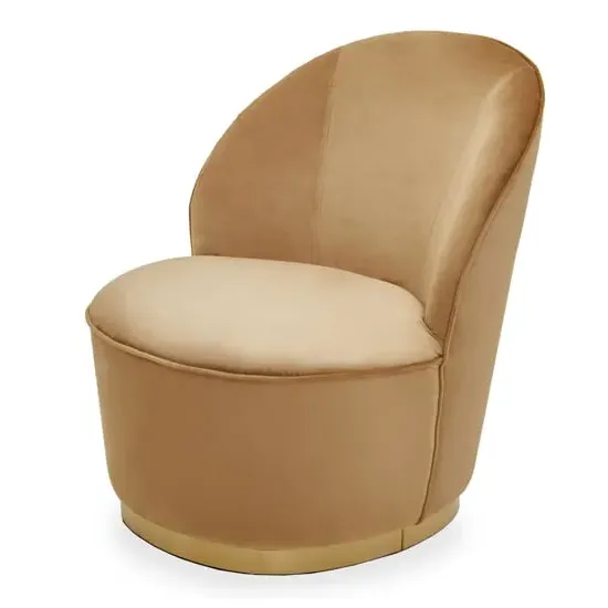 Teos Swivel Tub Chair with Gold Base - Beige, Velvet