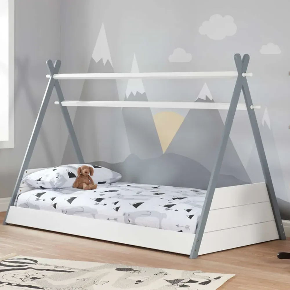 Tepees Single Bed - White, Wood image