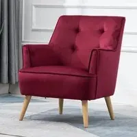 Terni Accent Chair with Oak Legs - Dark Crimson, Velvet