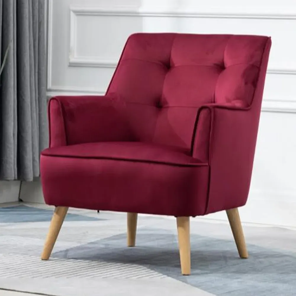 Terni Accent Chair with Oak Legs - Dark Crimson, Velvet