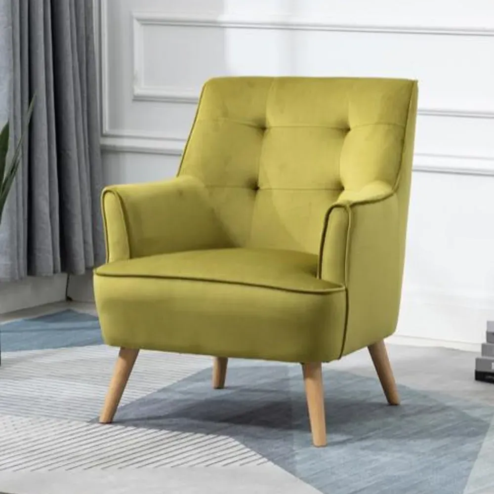 Terni Accent Chair with Oak Legs - Pistachio, Velvet