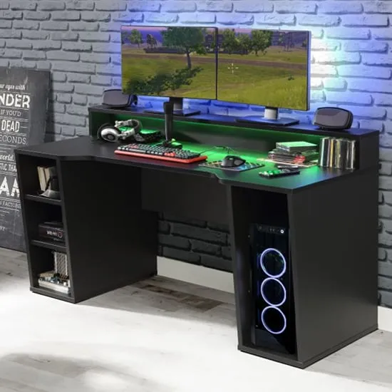 Terni Gaming Desk with 3 Shelves and LED Lighting - Black, MDF product