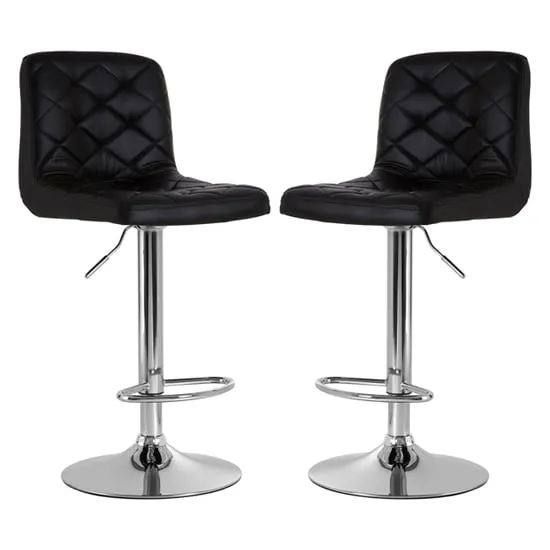 Terot Bar Chairs with Chrome Base - Black, Faux Leather