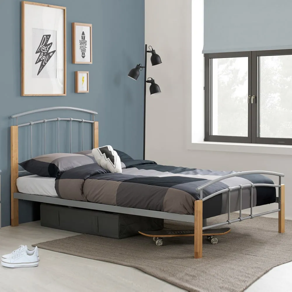 Tetra Single Bed Frame - Silver, Beech image