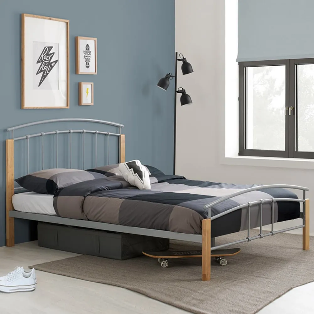 Tetra Small Double Bed Frame - Silver, Beech
