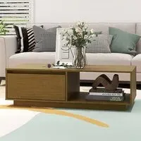 Tevie Coffee Table with Storage - Brown, Pinewood
