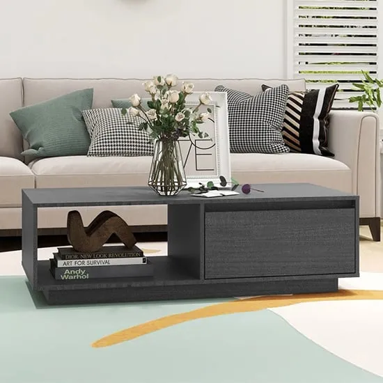 Tevie Coffee Table with Storage - Grey, Pinewood