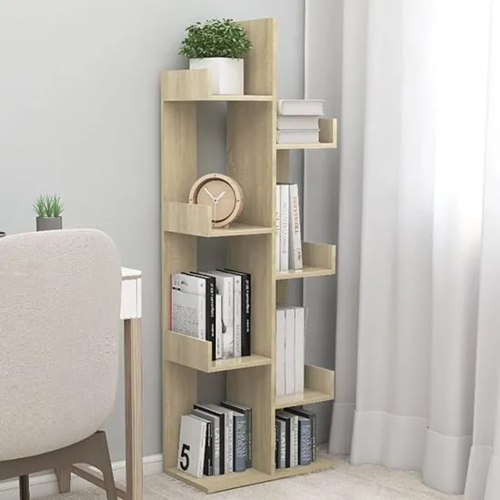 Tevin 8-Compartment Bookshelf - Sonoma Oak, Engineered Wood